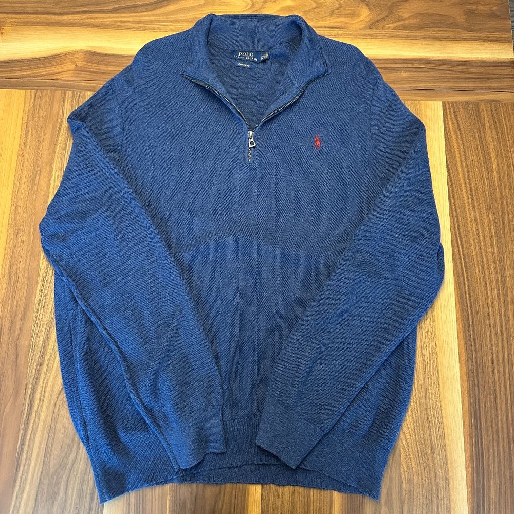Men's Ralph Lauren XXL Pima Cotton Blue Quarter Zip  Sweater